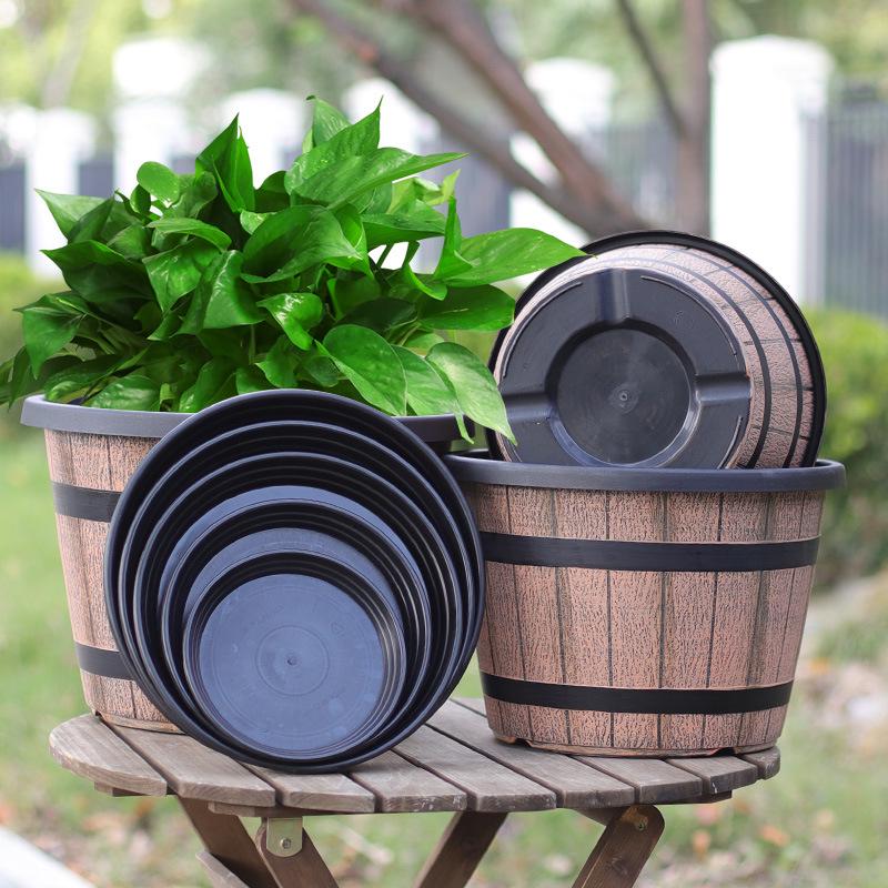 Retro Imitation Wood Plastic Flower Pot - Large, Thick with No Drainage for Hydroponics, Water Lilies, or Lotus.