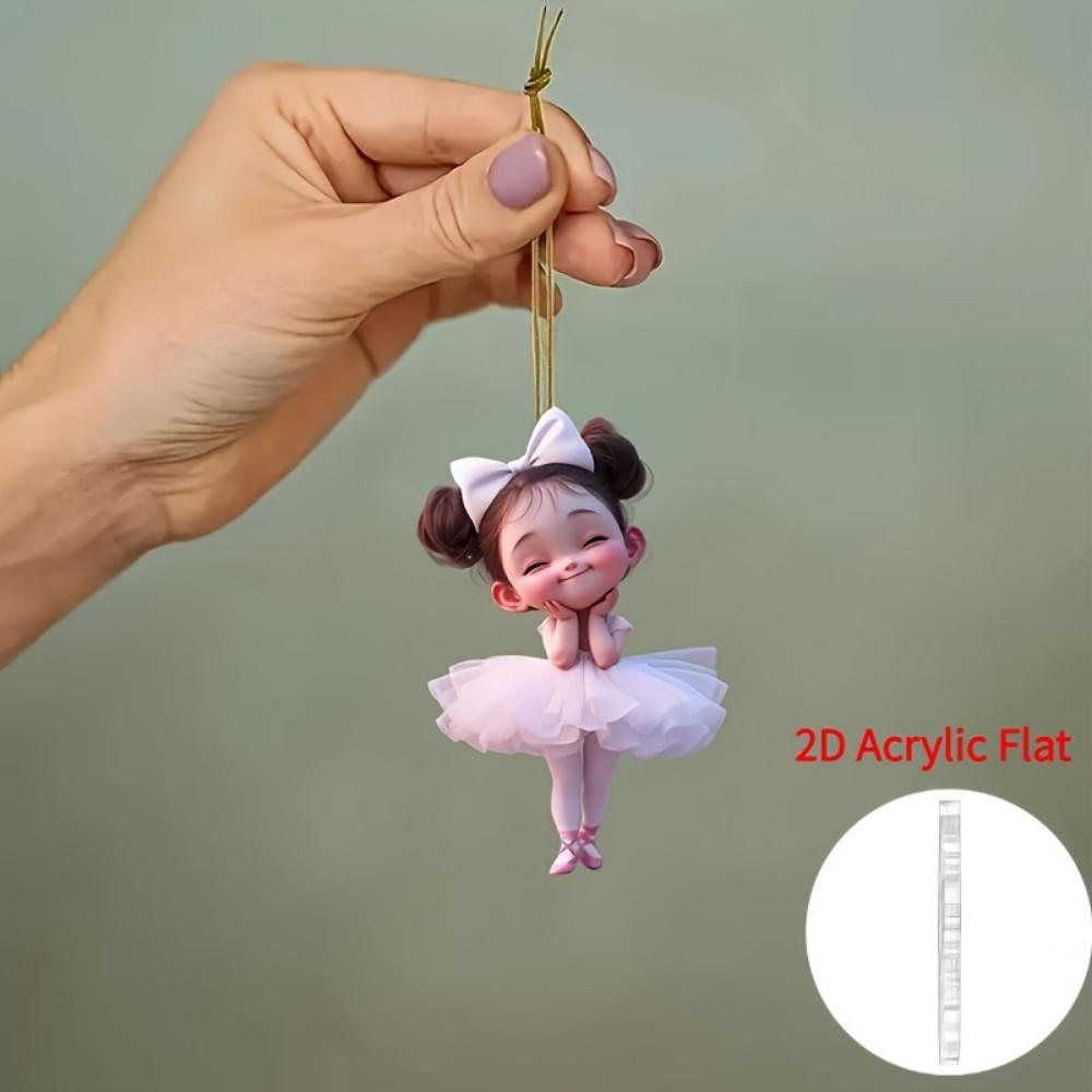 2D Flach, Acryl Rosa Ballerina Auto Hängeornament - Charmantes Flaches Anhänger für Rückspiegel, Heim- und Rucksackdekorationen