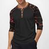 Men's top with three-quarter sleeves and camouflage print
