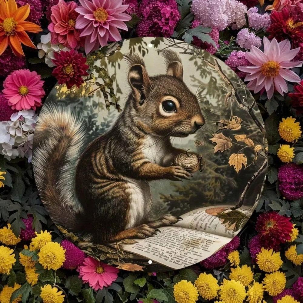Vintage Round Metal Squirrel Wall Art Decor Large Modern Home Gift