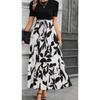 Women Leaf Print Midi Dress, Puff Short Sleeve Crew Neck Wrap Waist Ruffle Hem Long Sundress, Elegant Split Flowy Vacation Casual Party Outfit