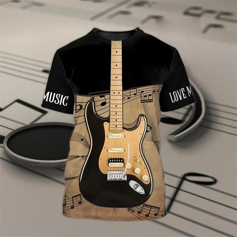 Vintage Guitar 3D Print Mens Funny Designer Clothes Summer Fashion T-shirt Kids Round Neck Short Sleeve Tees Tops