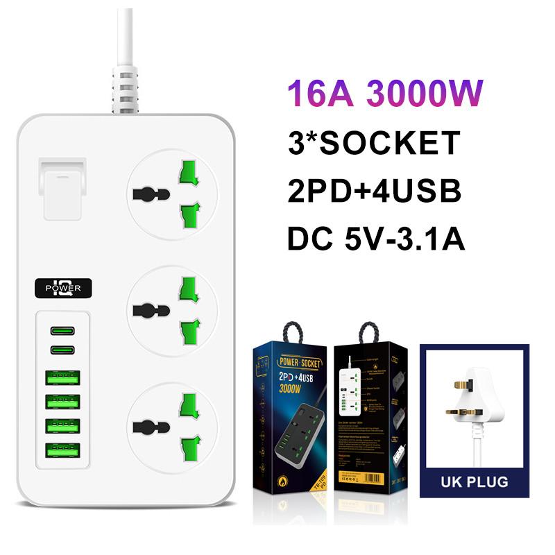 2500W/3000W 3/4/6 WAY UK Plug Fast Charging Power Board 2M Universal Extension Cord Socket Power Strip