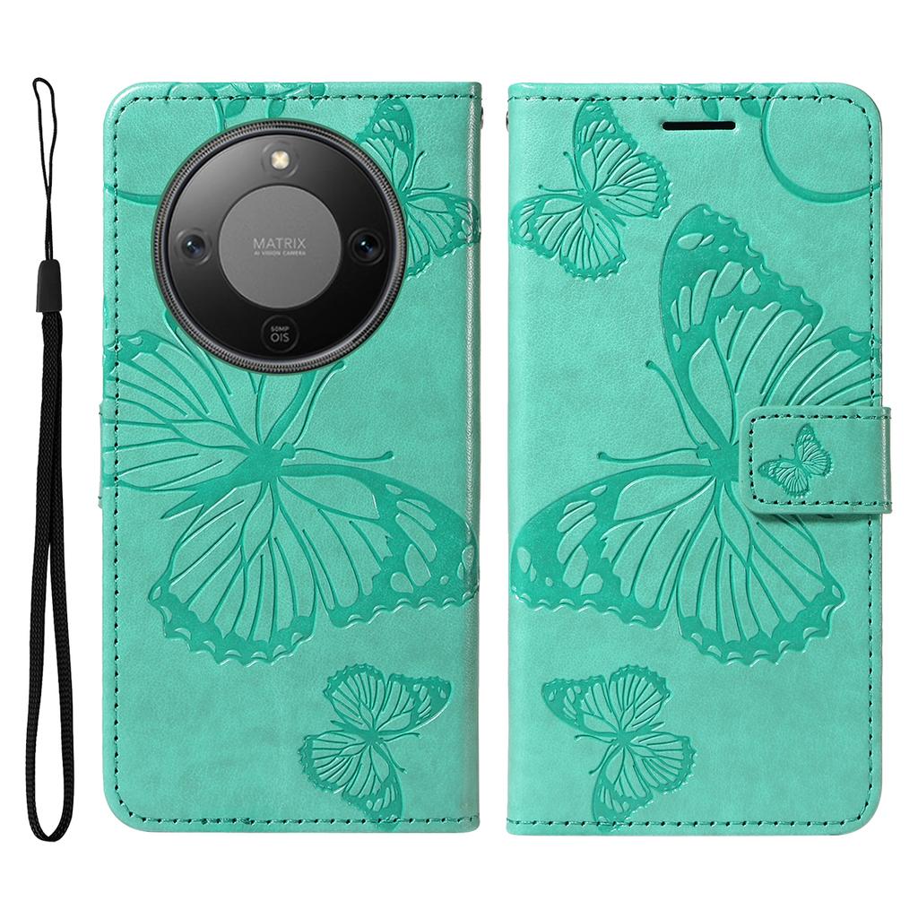 For Honor Magic8 Lite 5G/X9d 5G/X70 5G Wallet Case Floral Butterfly Imprinted Leather Phone Cover Stand -  Green