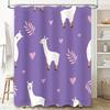 Animal Print Shower Curtain Featuring Llama Design With Pink Leaves Hearts For Bathroom Decor Purple Fabric Shower Curtain Set H