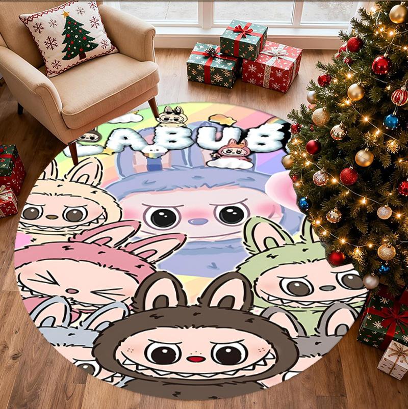 Labubu Pattern Round Rug, Indoor/Outdoor Mat, for Picnic, Gameroom, Bedroom, Office, Living Room, Home Decor Carpet, Birthday Gift