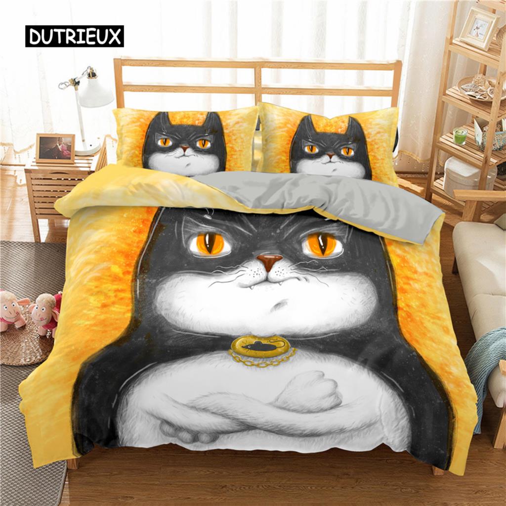 Home Textile Cartoons Cute Cat Quilt Cover Duvet Cover Pillow Case Boy Girl 2/3Pcs Polyester Bedding Set King Queen Twin Size
