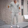 Men'S Stand Up Collar Button Casual Long Sleeved Shirt Long Pants Sports Suit