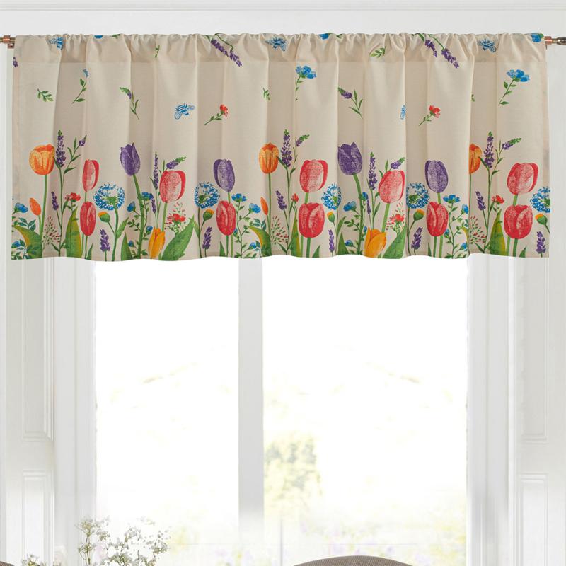 2024 Tulip Printed Short Curtains 3 Sizes Dustproof Skin-friendly Cotton Linen Curtain Wine Closet Curtain