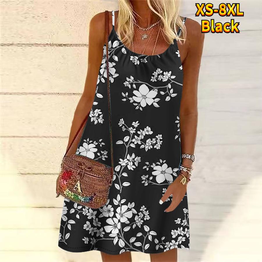 Women Flower Some Beautiful Camellia Printed Mini Dress Sleeveless Party Dress Summer Beach Dress Sundress