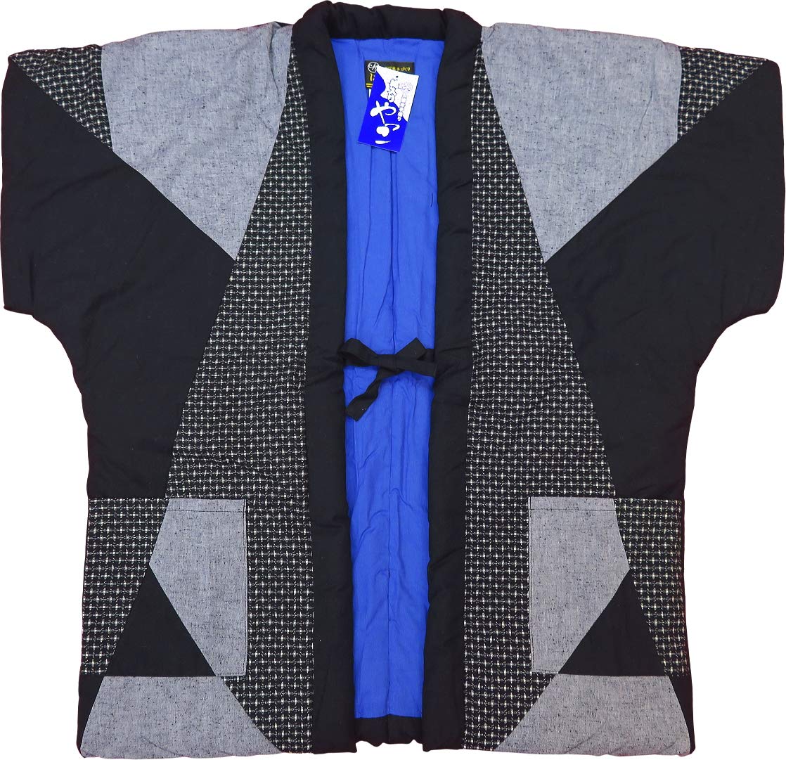 

Authentic Kurume style padded yakko hanten Patchwork design free made in [Yoshiwaka] (short coat)! (black), sleeveless, men s size, Japan.