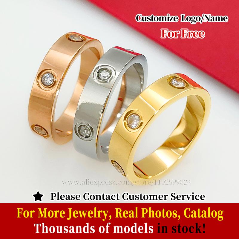 Anillo de Amor Clásico para Mujeres Hombres Pareja Acero Inoxidable Chapado en Oro de 18K Anillos de Cristal Circonita Cúbica Anillo de Boda Joyería de Lujo