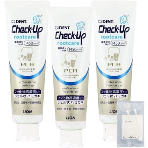 Kurahooon 3-Pack Dent Check-Up Root Care Alpha Toothpaste (90g) with Kurahooon Cotton Pad Set