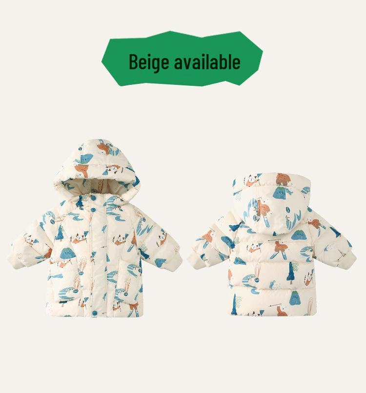 2025 Tongbei Kids' Winter Down Jacket: Cartoon Design, White Duck Down, Three-Proof, Warm, Hooded, Korean Style Outerwear