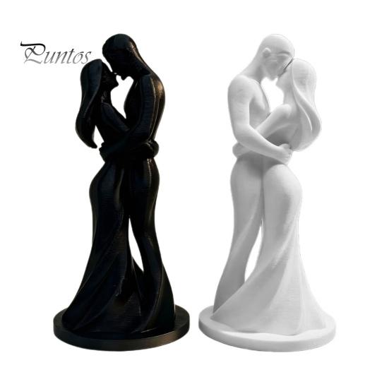 Minimalist Couple Statue 3D Printed Black & White Hugging Statue, Modern Sculpture with Abstract Embrace Dust Wipe Figurine Form, Romantic Desk Decor