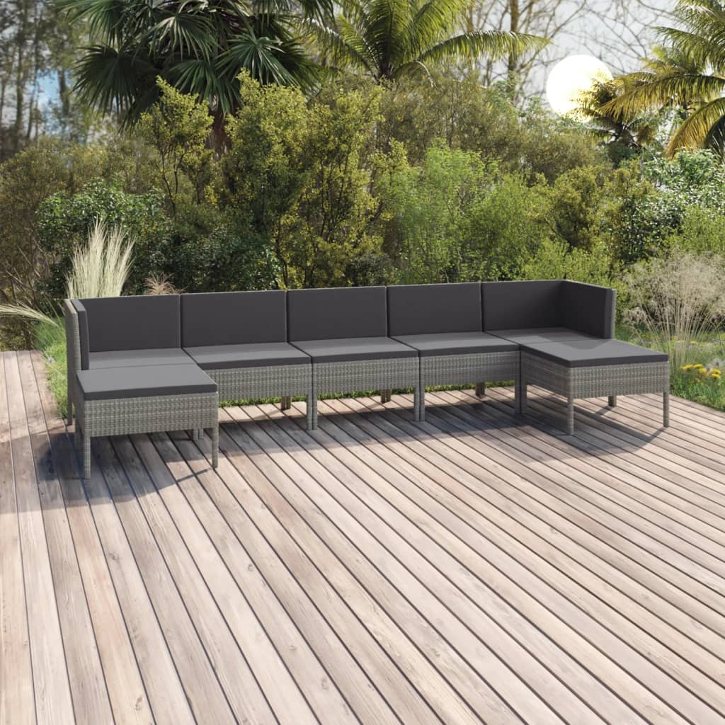 Vidaxl 7-Cz. Garden Lounge Set, Cushions, PE Rattan, Grey