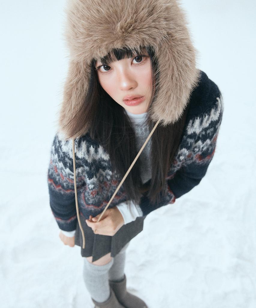 Mixxo Hairy Fair Isle Hooded Zip-Up Cardigan_Miwckfv2Ss
