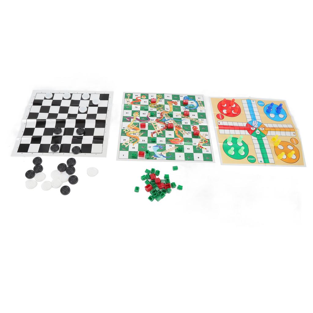 4 in 1 Board Games Set Clear Pattern Foldable Portable International Checkers Flying Chess for Kids