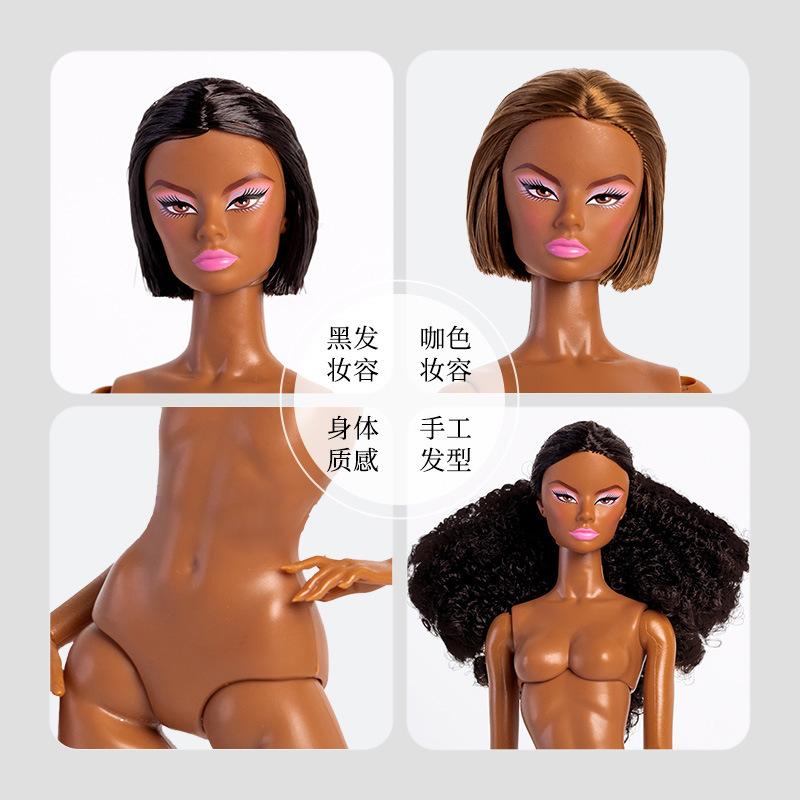 New 32Cm Supermodel Doll Toy 1/6 Dress Up Doll Short Hair Black Skin 12 Joint Movable Body + Head Diy Toy Girl Birthday Gifts