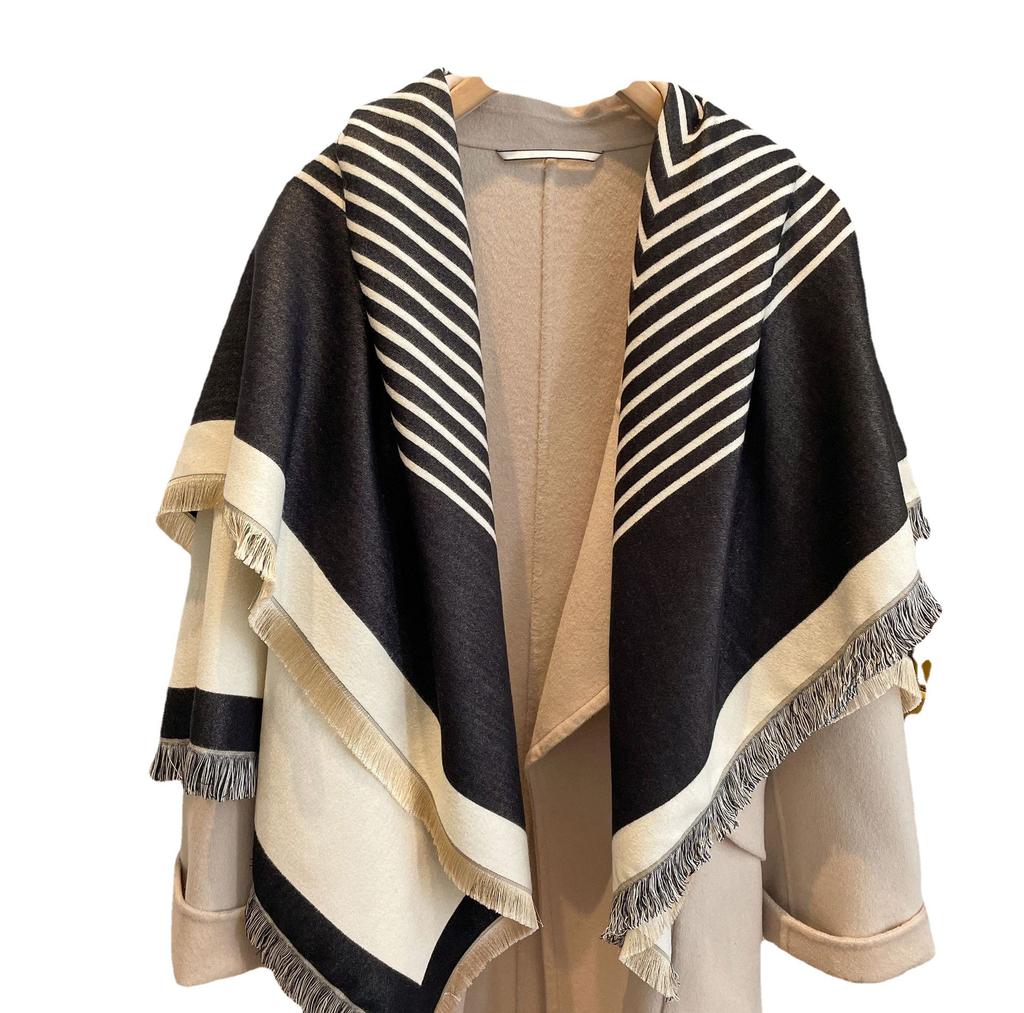 Double-Sided Imitation Cashmere Warm Striped Scarf Women'S Thickened Scarf Air Conditioner Shawl Outside