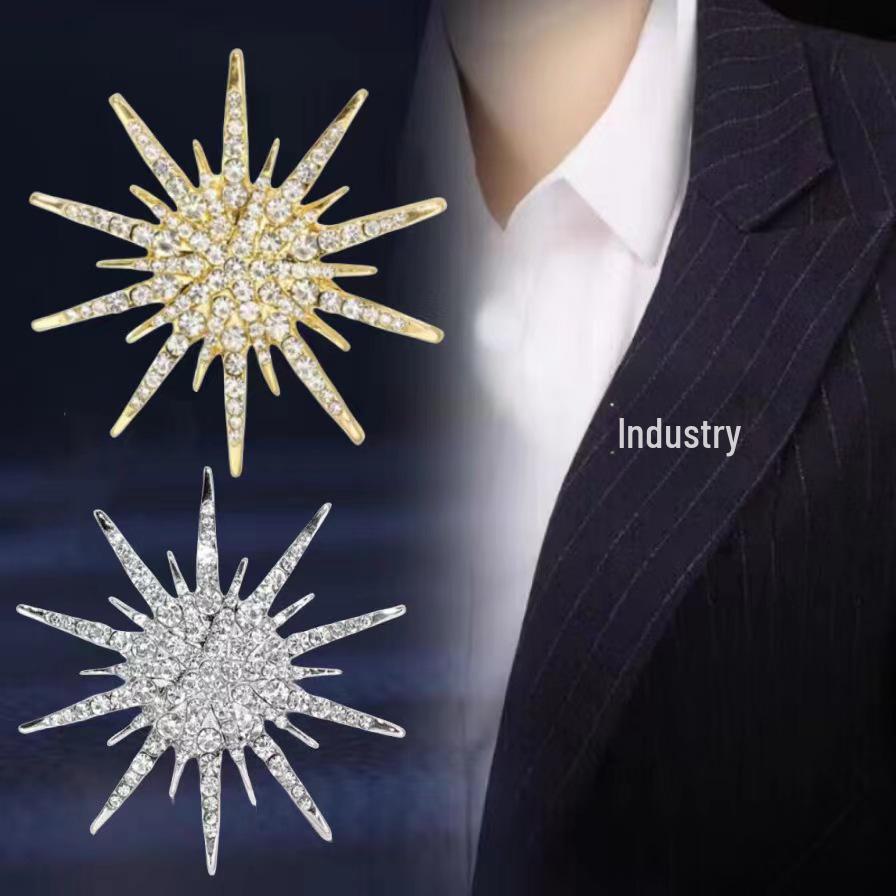 European & American Rhinestone Retro Gypsophila Eight-Pointed Star Brooch for Sweaters & Scarves