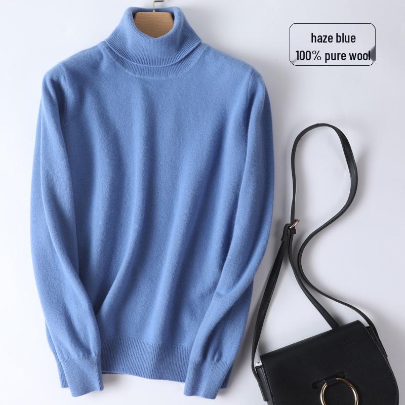 2025 Autumn/Winter Women's Pure Wool High Neck Cashmere Pullover - Solid Color, Loose Fit, Short Knit Sweater