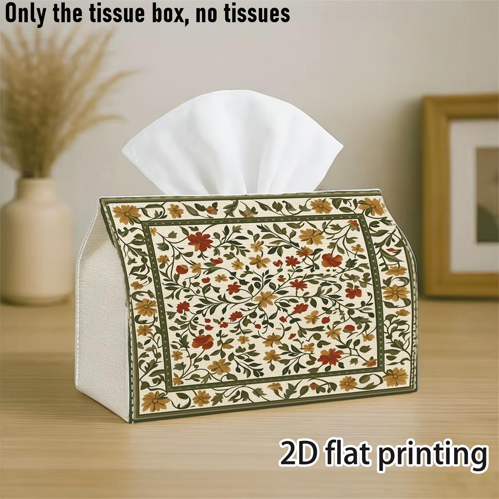 2D Flat Printing, 1pc, Tissue Box, Featuring Vintage Botanical Floral Vine Print, Perfect for Home, Office, Car, Party, Holiday Decoration, Decorative