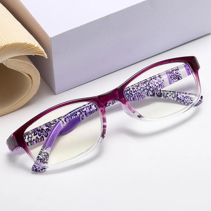 

Женские классические модные квадратные очки для чтения в полной оправе, женские модные очки с цветочной оправой, HD, анти-синий свет, очки для пресбиопии +3.5