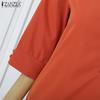 ZANZEA Women Casual Turn Down Collar Loose 3/4 Sleeve Plain Dress
