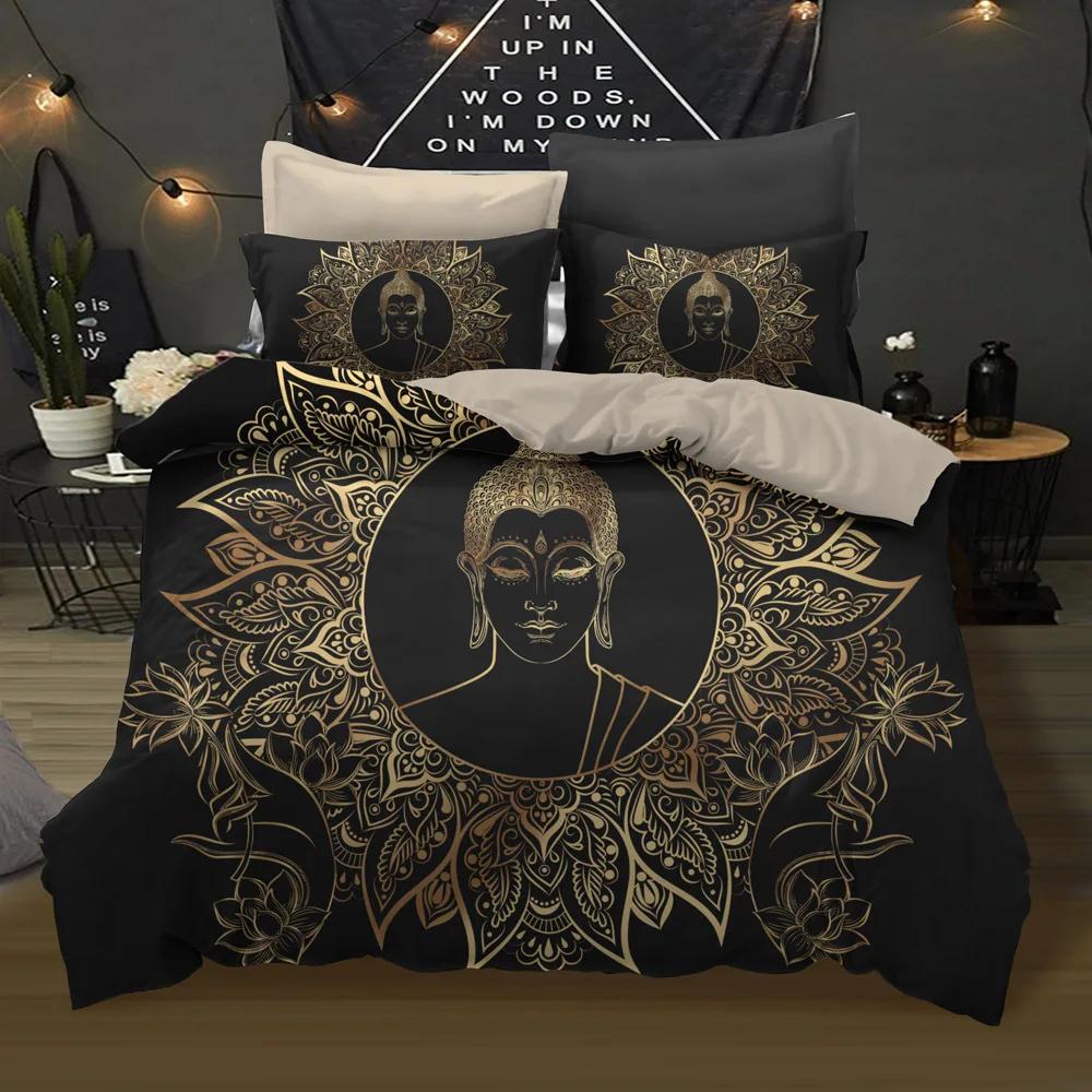 100% Bamboo Fiber Bedding Set Duvet Cover Pillow Cases Golden Buddha Bed Cover Sets Western 3 Pc Super King 260x220 Home Textile