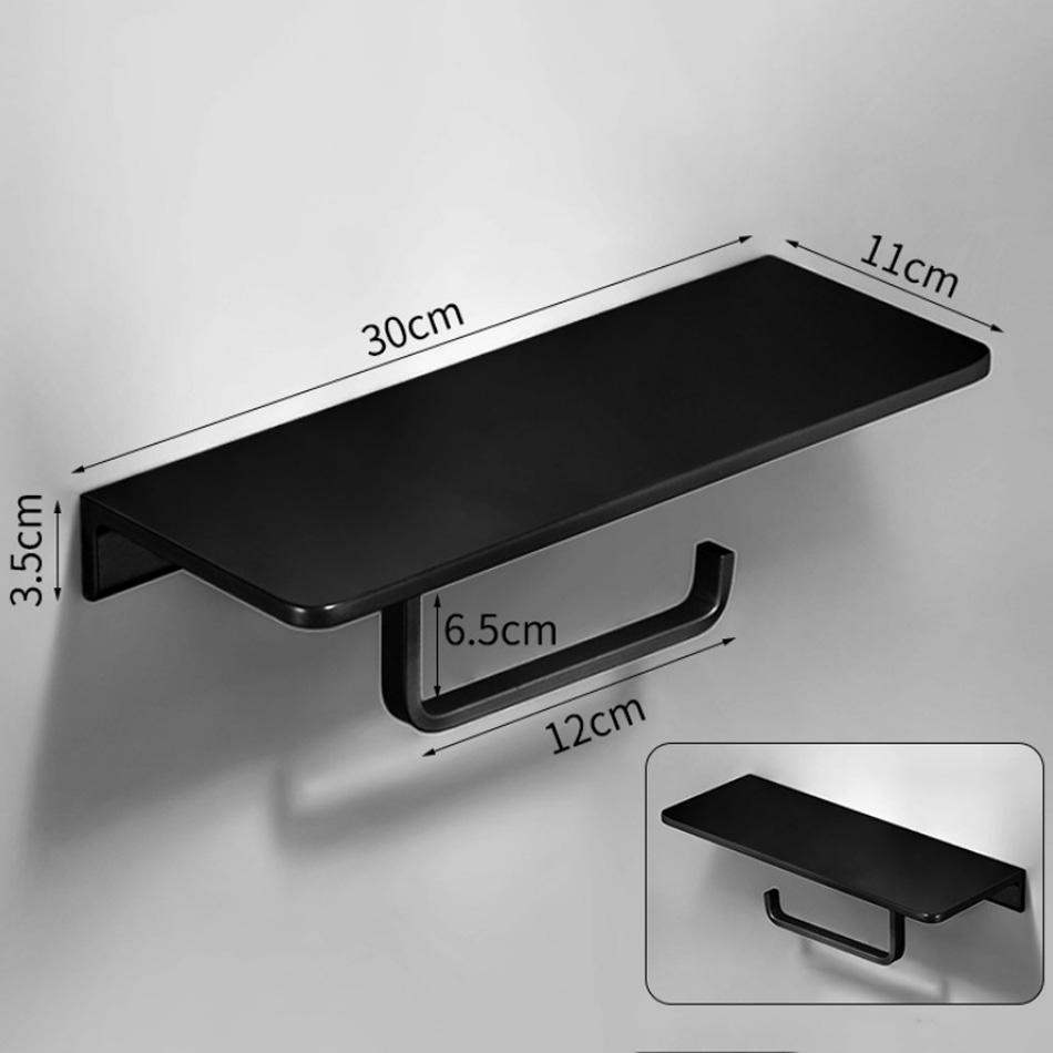 Double Paper Holder with Shelf Black Grey Aluminum Wall Mounted Bathroom Kitchen WC Paper Towel Roll Rack Storage Tissue Holder