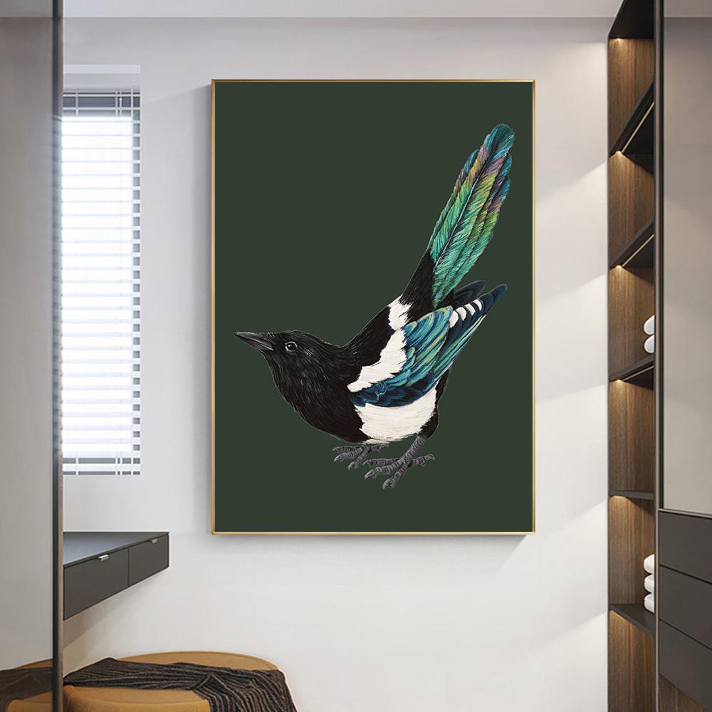 American Magpie Painting Vintage Creature Wall Art Canvas Print Poster Colorful Bird Picture for Living Room Home Decor Cuadros