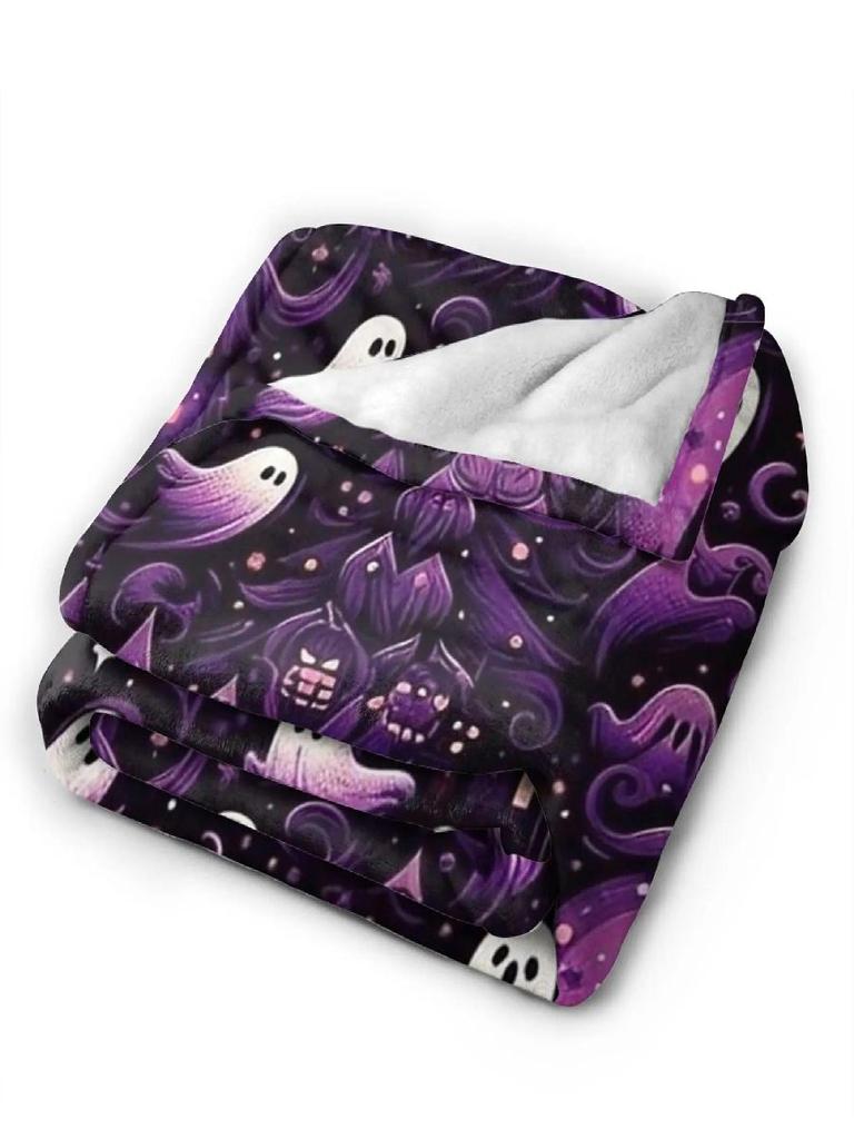 Warm Flannel Throw Blanket for Girls Boys  Airplane Travel Purple Spooky Halloween Ghosts Design for Sofa Bed Chair Cover