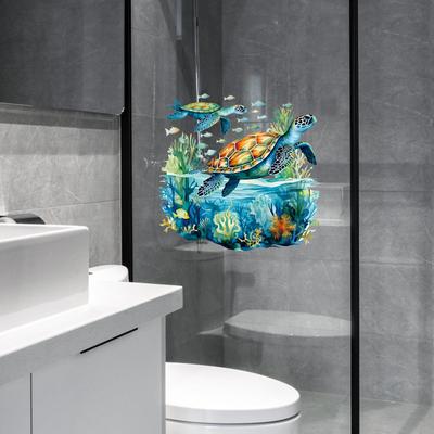 Wandaufkleber für Badezimmer mit Schildkröte und Wal – selbstklebende Dekoration