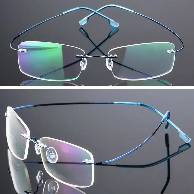 Ultralight Frameless Glasses Titanium Alloy TR90 Eyeglasses Frames Male Ultra Stretch Metal Temple Glasses Frames