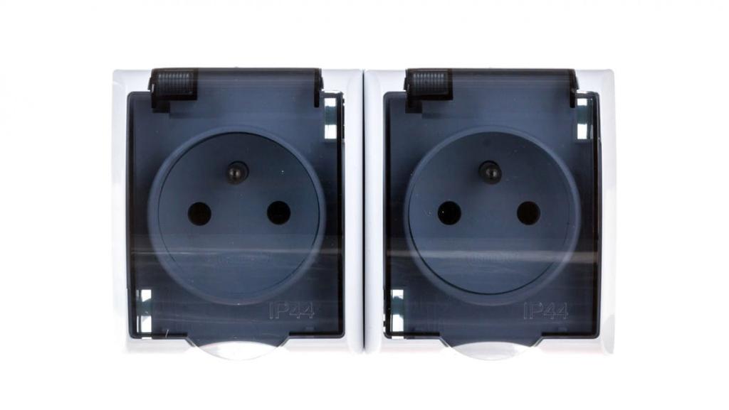 Fala Hermetic Socket Double Z/U Ip44 Transparent Flap White Gnh-2Hz/00/D