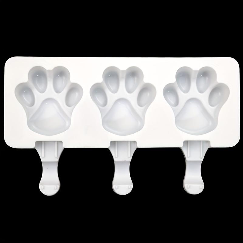 Food-Grade Silicone Cat Paw Mousse & Ice Cream Mold - 3 Cavities, Cartoon Shape With 20 Wooden Sticks Included