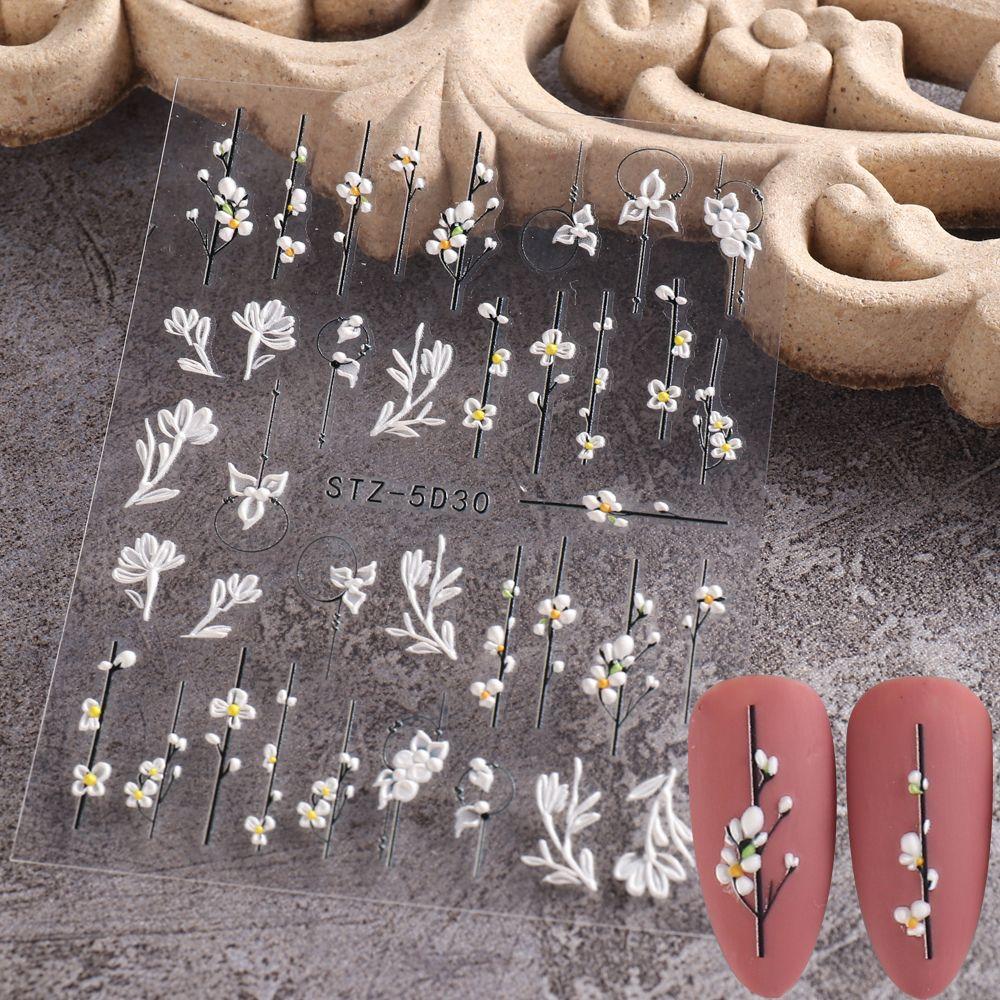 

Свадебный дизайн самоклеящиеся слайдер-наклейки цветы листья тисненые наклейки для ногтей 5D STZ-5D30