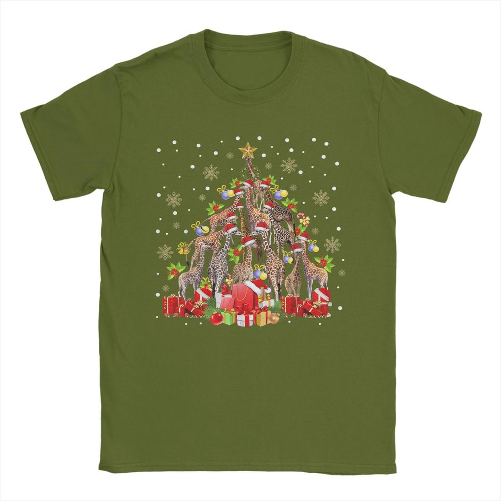 Giraffe Christmas Tree Light Sweater Xmas Ugly T-Shirt  Harajuku T-Shirts Short Sleeve Funny Tops Cotton Round Neck Top Tees