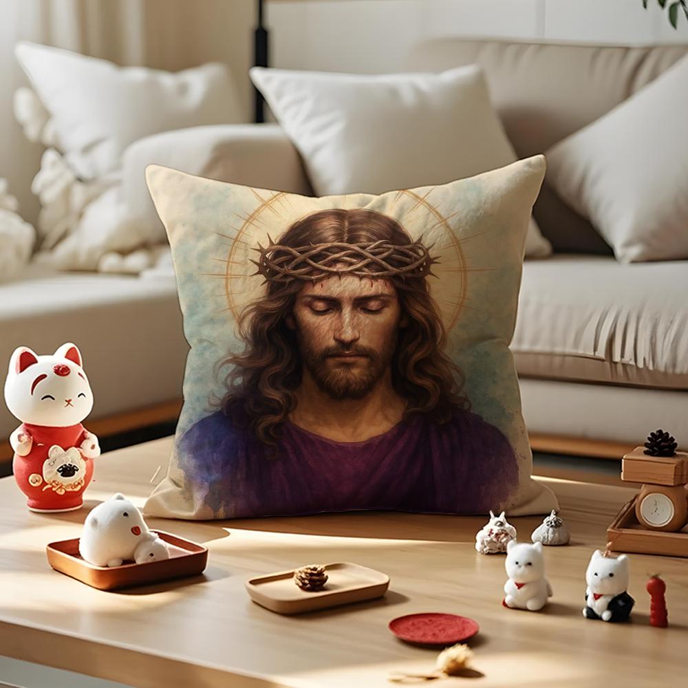 Jesus Christ Portrait Cushion Cover Silky Short Plush Invisible Zipper Dustproof Sofa Pillow Case for Home Decor