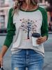 Retro Butterfly Tree Print Casual Long Sleeve Crewneck Sweatshirt Vintage Winter Autumn Graphic Soft  Breathable Hoodie Women