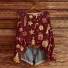 Women's Round Neck Lightweight Sweater Casual Long Sleeve Christmas Print Knit Pullover.