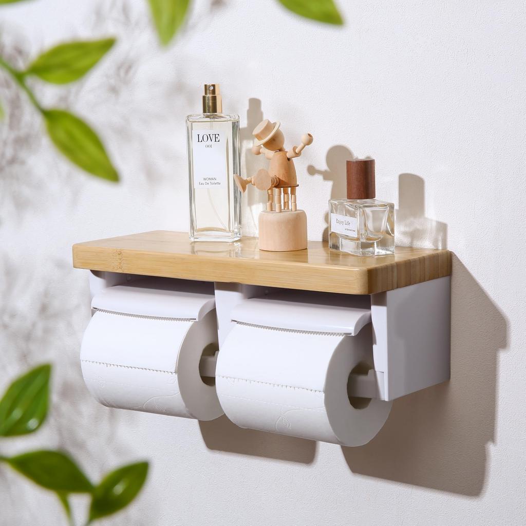 MTCLTC Bathroom Toilet Paper ABS Plastic Bamboo with Cutting Double with Easy Easy Decorative Compact Design Holder, & Wood, Function, DIY, Stylish,