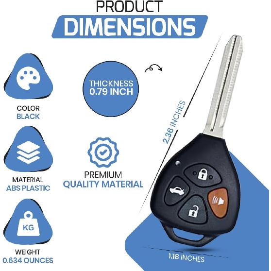 Key Fob Keyless Entry Remote Shell Case & Pad Fits Toyota 2008-2013 Avalon / 2007-2011 Camry / 2008-2013 Corolla / 2009-2014 Venza (HYQ12BBY,