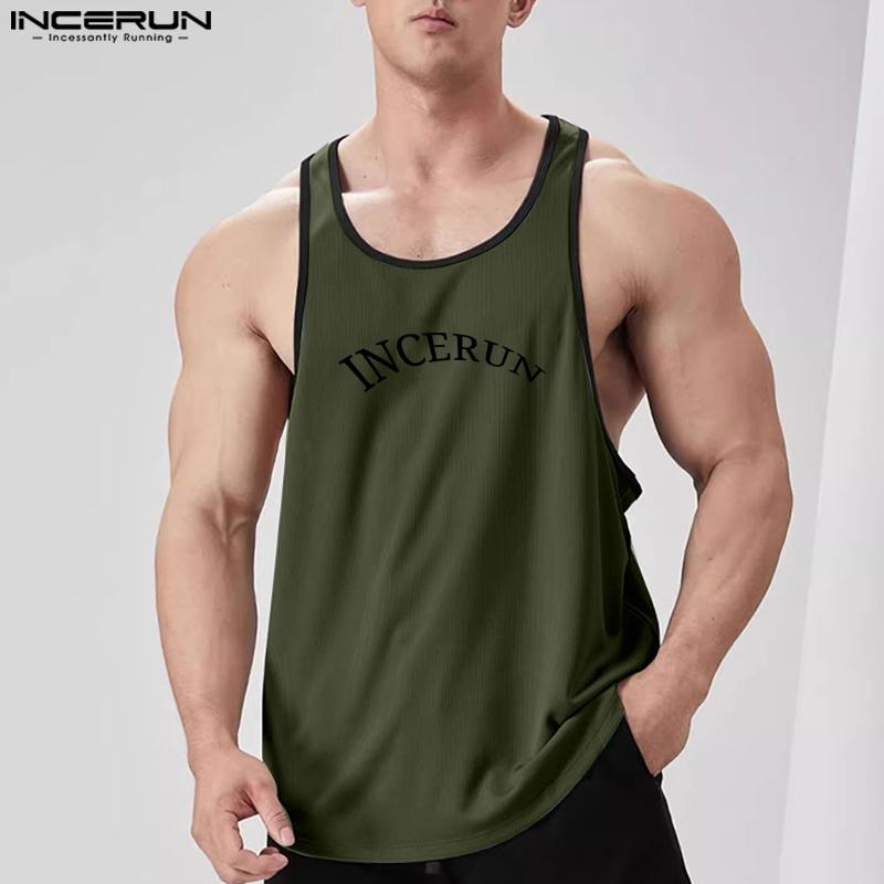 INCERUN Summer Men Round Neck Sleeveless Print Casual Loose Tank Tops