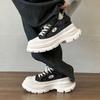 Sapatos de lona pretos antigos com sola grossa para aumentar a altura, sapatos muffin simples de alta qualidade, sapatos casuais com borda áspera retrô