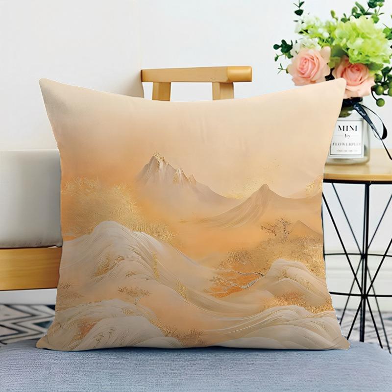 Dekorativer Kissenbezug mit Landschaftsdruck im chinesischen Stil Schlafzimmer Wohnzimmer Quadratischer Kissenbezug