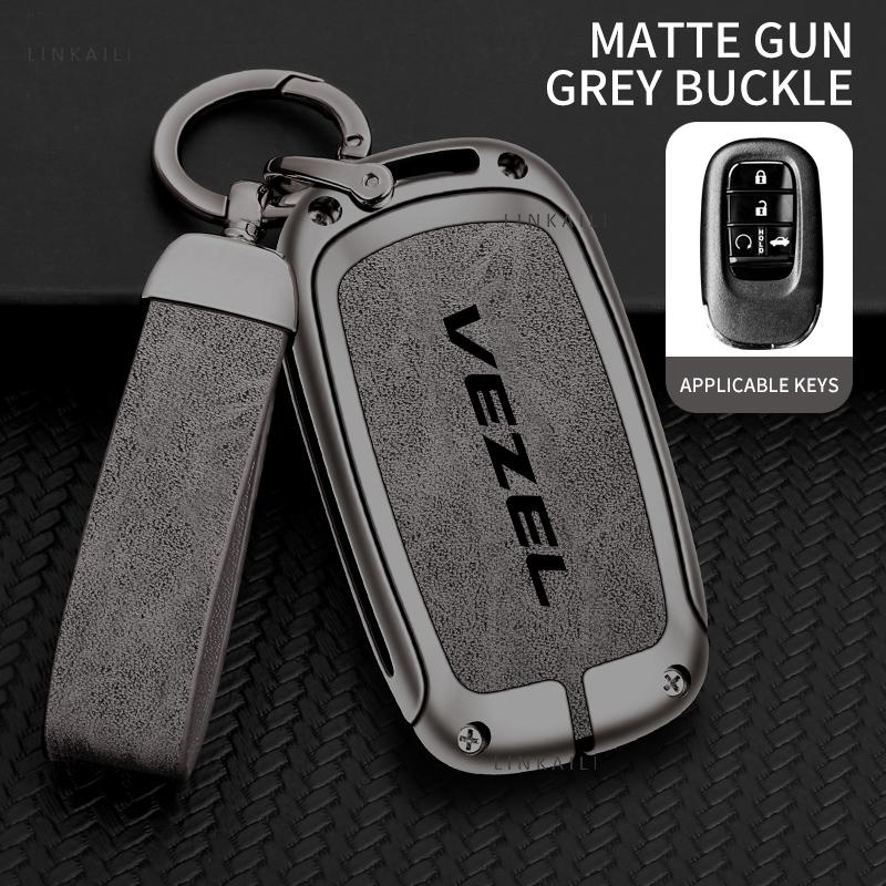 Zinc Alloy Car Key Case Full Cover Protector Shell for Honda Vezel Hybrid Custom Logo Key Bag Keychain Interior Accessories