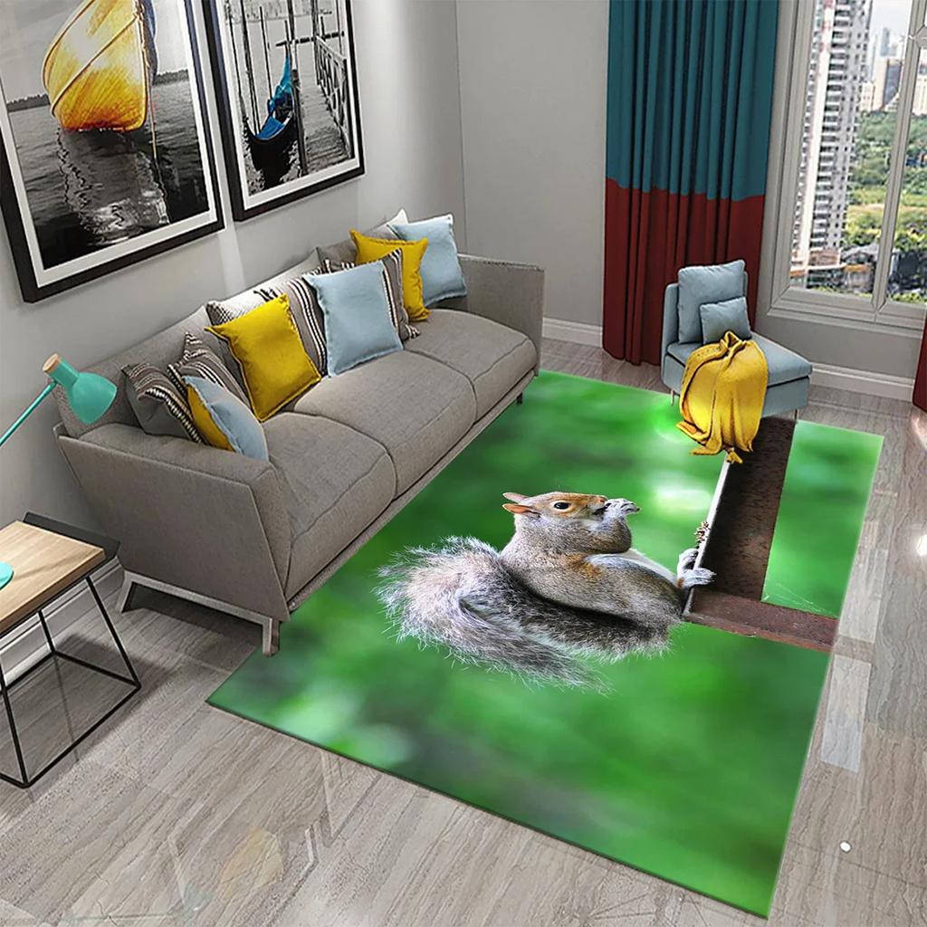 Niedlicher Eichhörnchenteppich Lustige Wildtier-Fußmatte für Badezimmerdeko Teppich Rutschfest für Wohnzimmer Küche Badezimmerbereich Matten