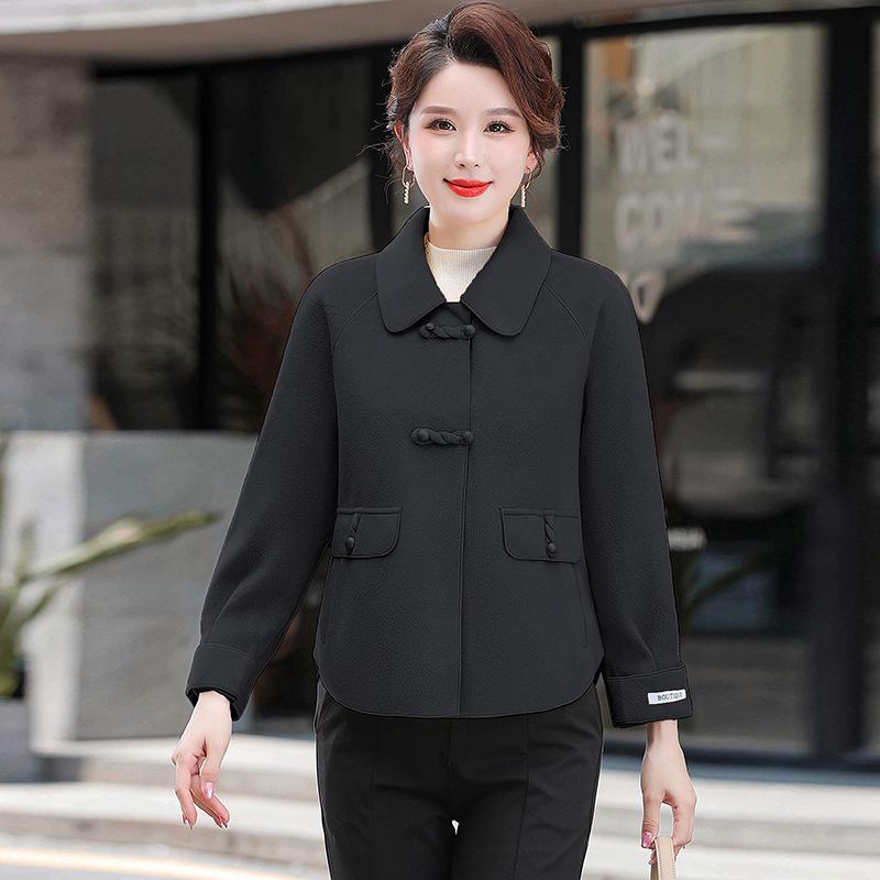 

Stylish Double-Sided Woolen Coat for Autumn/Winter - Slim Fit, Age-Reducing, Versatile Short Style for Middle-Aged Moms XL (90-105 lbs) чёрный